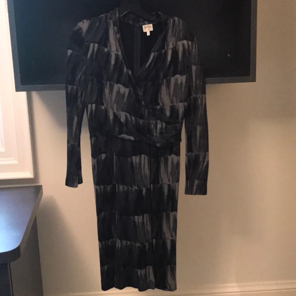 Armani Navy Blue and Grey Wrap Dress